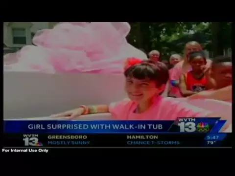Girl surprised with a walk-in tub