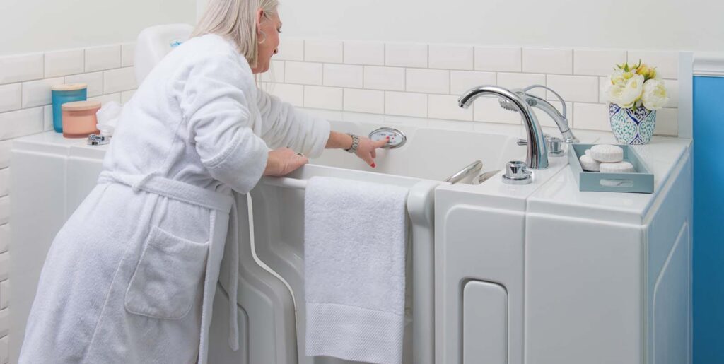 woman using the electronic keypad