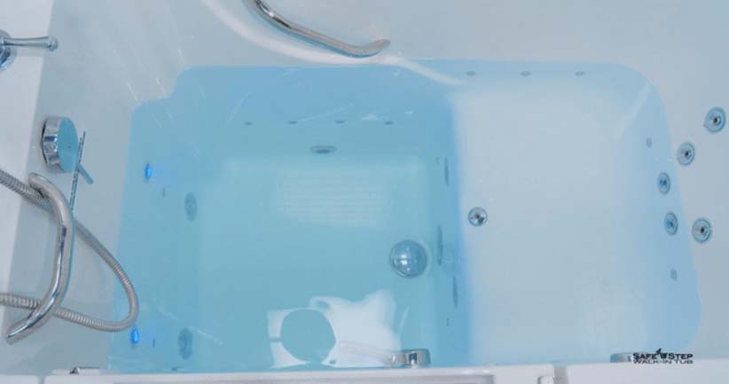 View of a filled up walk-in tub from above