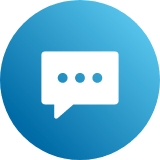 blue icon with a chat bubble
