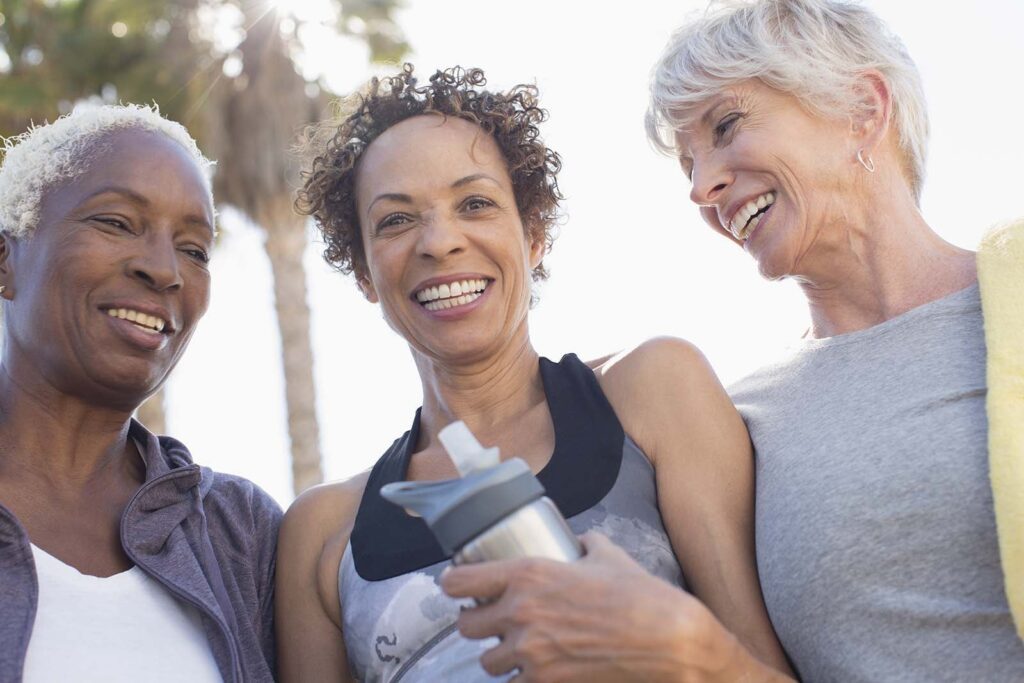 three women working out