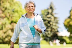 elderly woman power walking