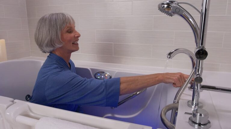 woman filling up her tub shower combo