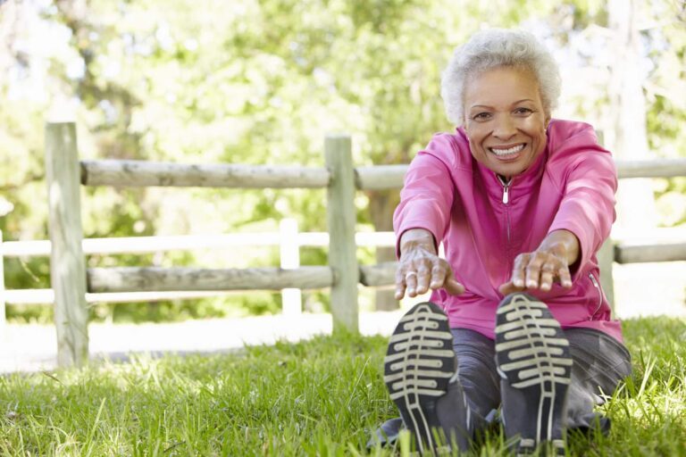 elderly woman stretching