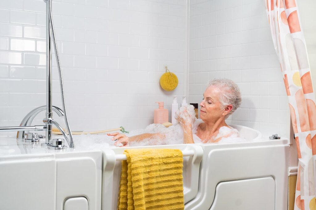 woman relaxing in a soaker tub