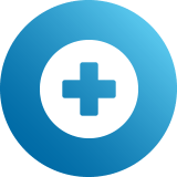 blue icon with a hospital mark